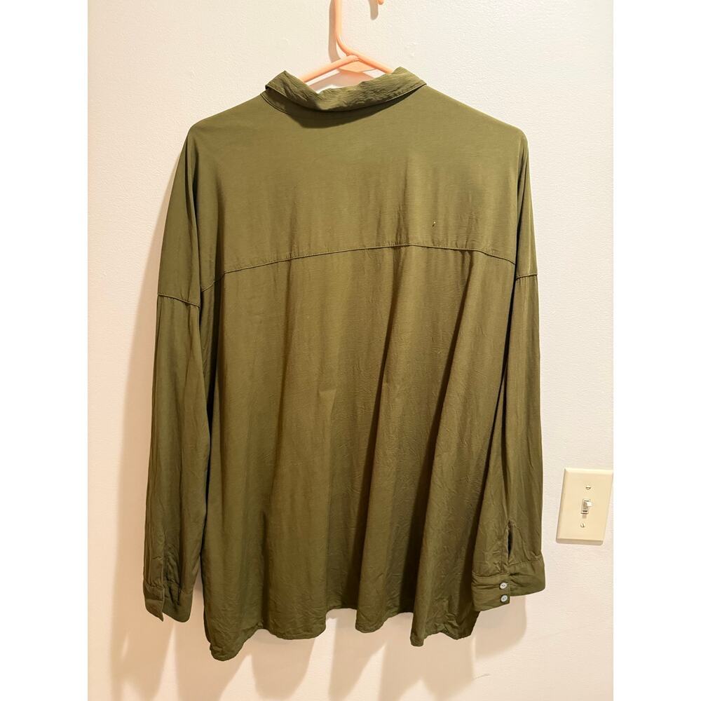 Moss Green Crinkle Style J. Jill Button Down Long-Sleeve Business Casual- Sz L - Picture 7 of 11
